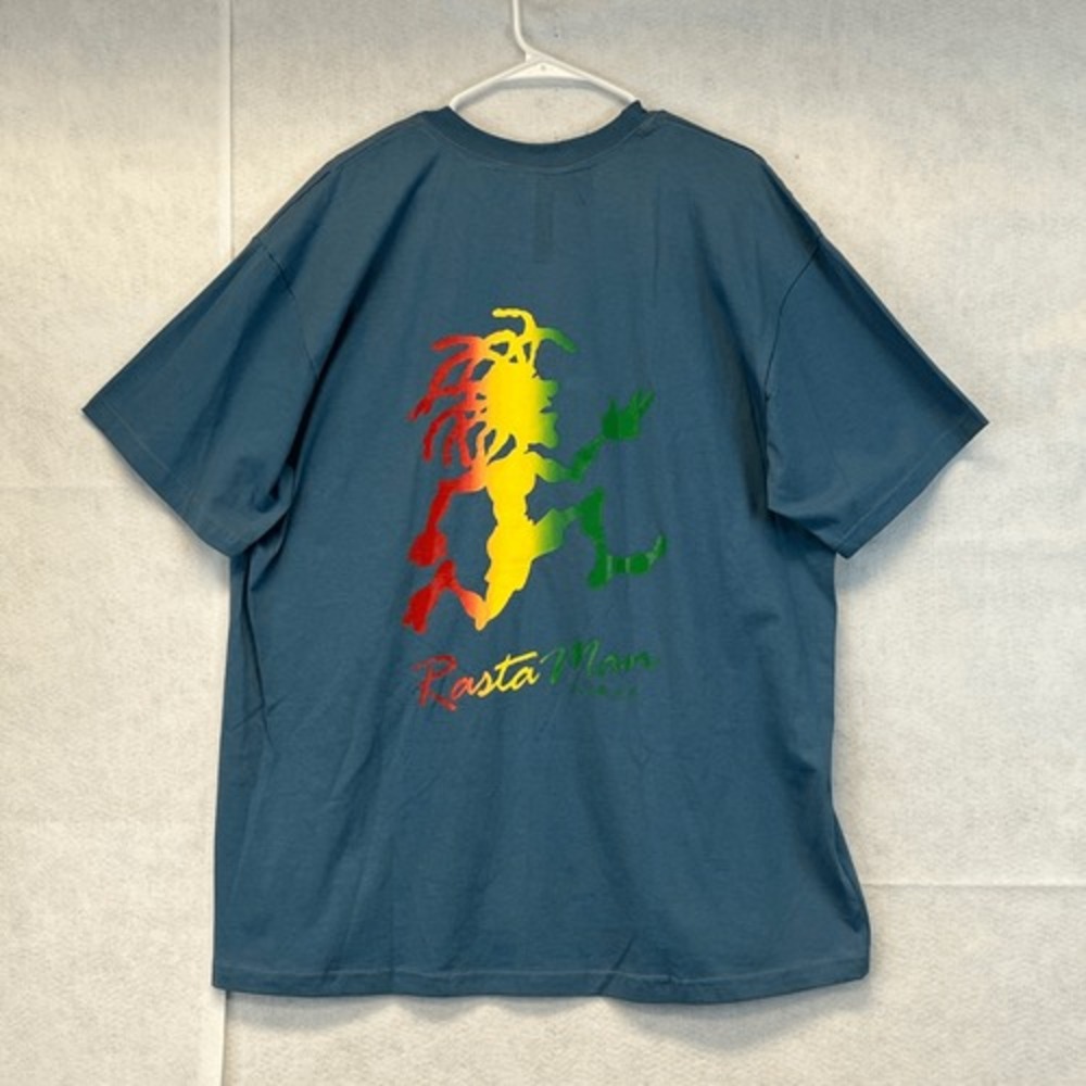 VTG 90s Rasta Man Running Man‎ T-Shirt Mens XXL Blue Rastafari Reggae Jamaica